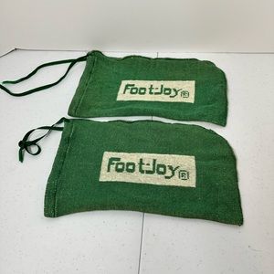 FootJoy Vintage Golf shoe covers, green and white.  Shown with size 9 FootJoy.
